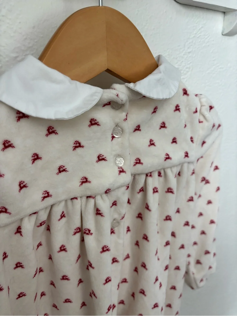 Ralph Lauren Baby Girls Christmas Velvet Dress 18M Red Reindeer Peter Pan Collar